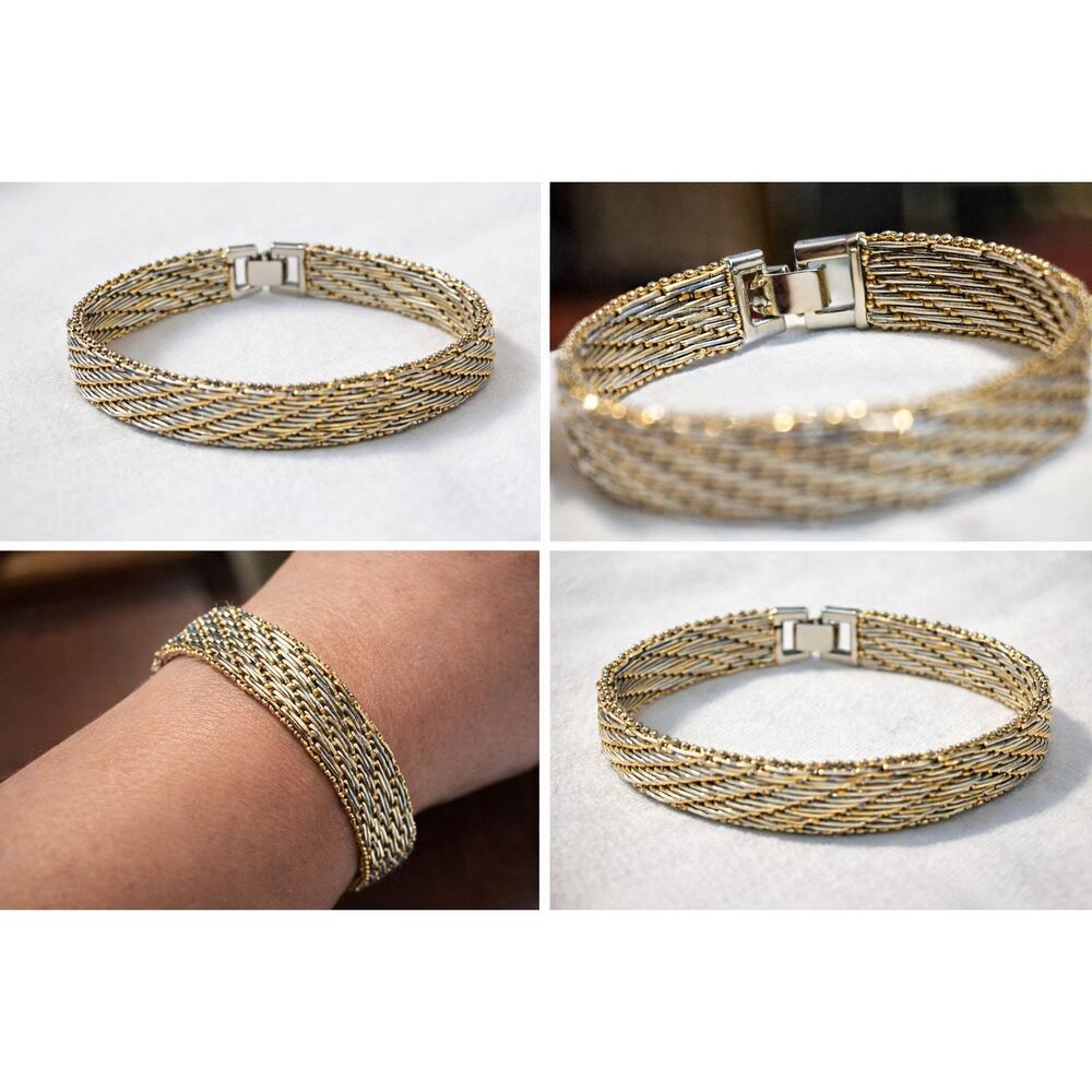 Woven Silver & Gold Tone Multi-Strand Bracelet Box Clasp